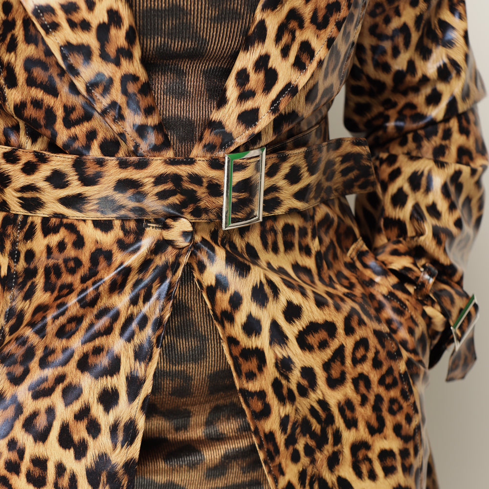 
                  
                    Leopard Print Belted Patent Leather Trench Coat
                  
                